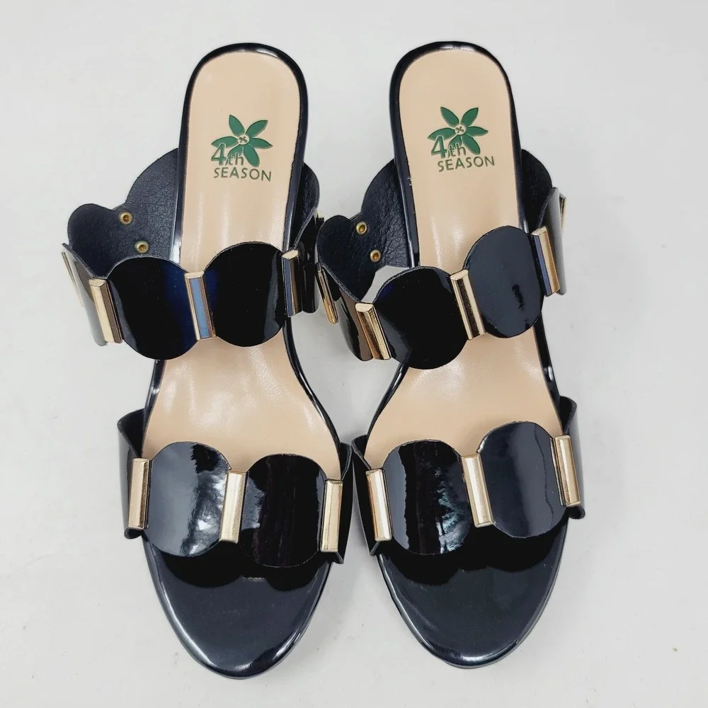 4th Season Women's Pumps Sz 9.5 M Black High Heels Sandals Shoes